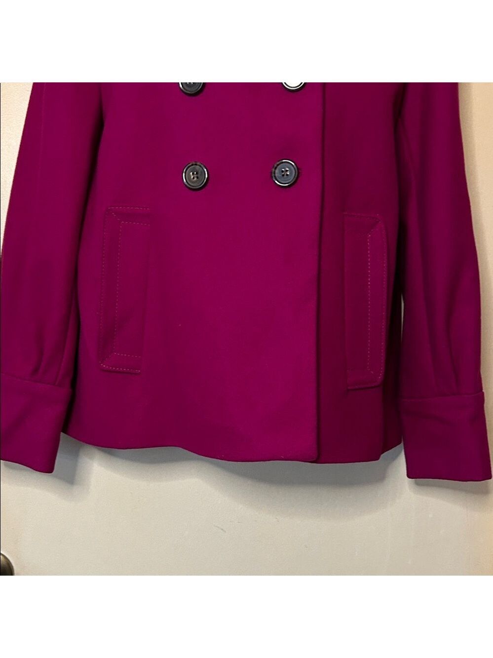 Banana Republic Women's Magenta Double-Breasted Pea Coat size S - Picture 4 of 16